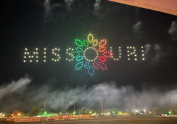 Drone show image of Visit Missouri logo