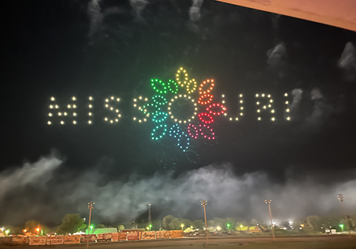 Drone show image of Visit Missouri logo