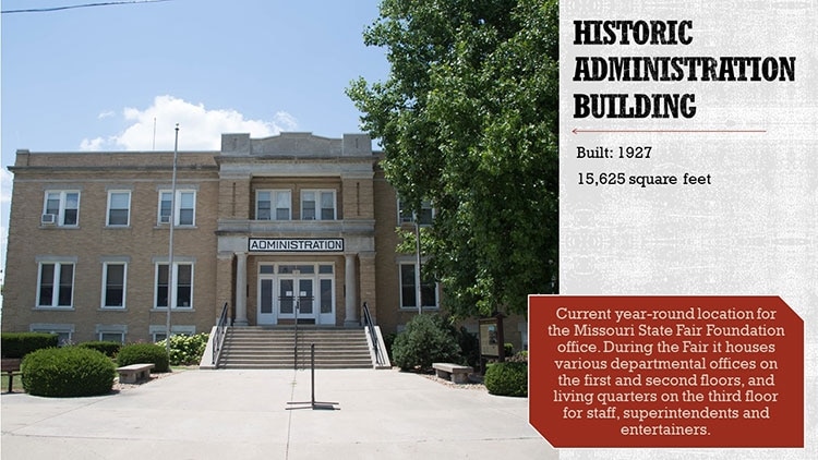 Historic Administration Building front exterior. Built in 1927 and 15,625 sq. feet