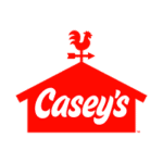Casey's logo - red barn shaped building with a rooster on top
