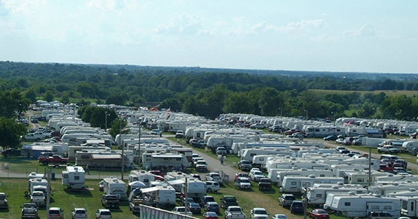 Aerial view of campers and RVs at the campgrounds