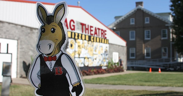 Bart the Mule cut out in front of the MO-Ag Theatre