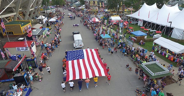 The American flag in the opening day parade