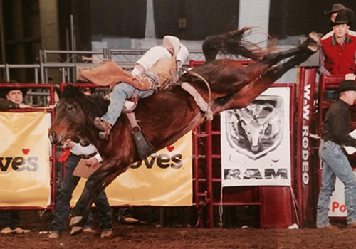A bull rider competing at an IPRA rodeo