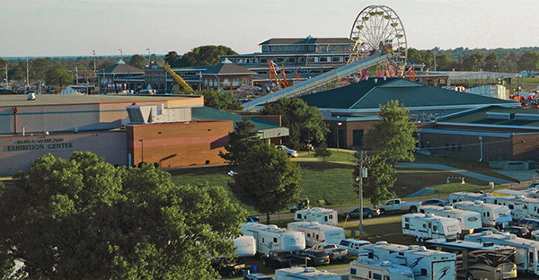 An aerial view of the livestock exhibitor camp grounds