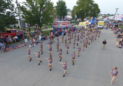 A band playing in the opening day parade